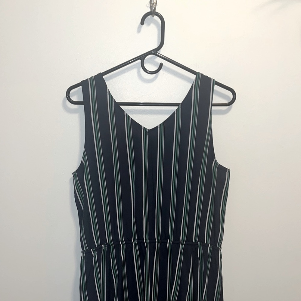 Tommy Hilfiger Dress Maxi Cross Front Hi-Low Navy & Green Striped Size Large